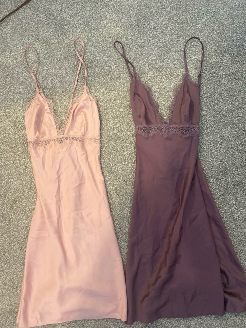 Victoria's Secret Lace-Trim Slip Dresses in Dusty Pink & Plum